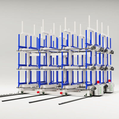 Elektrische mobile teleskopische Kragarmregale, automatische Be- und Entladesysteme für Lagerregale für lange Produkte